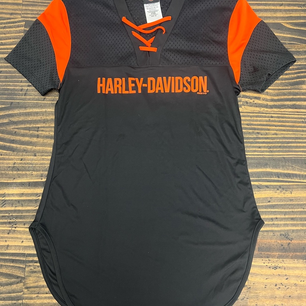 Harley-Davidson Black and Orange Mesh Top